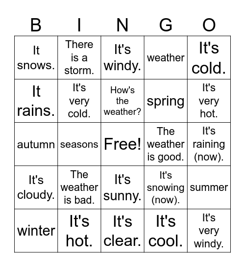 El tiempo y las estaciones Bingo Card