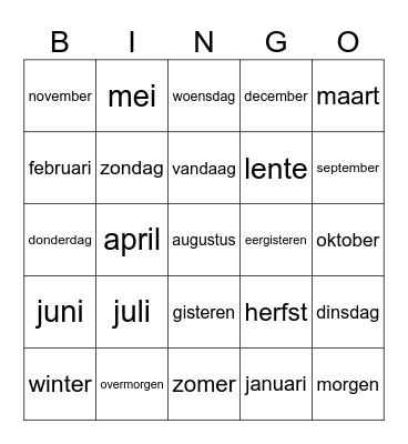 DE TIJD Bingo Card