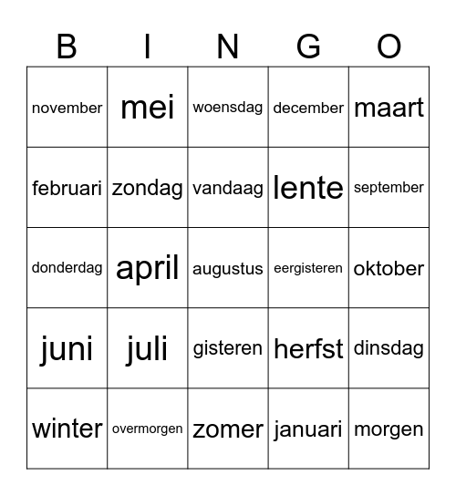 DE TIJD Bingo Card