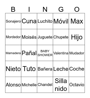 Baby Shower Octavio Bingo Card