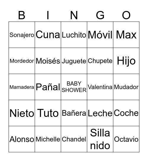 Baby Shower Octavio Bingo Card