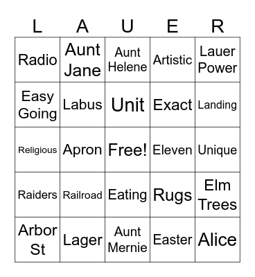 Lauer Bingo Card