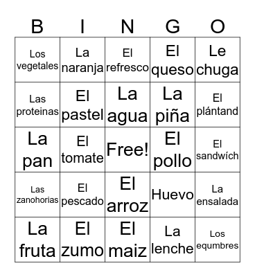 La Comida Bingo Card