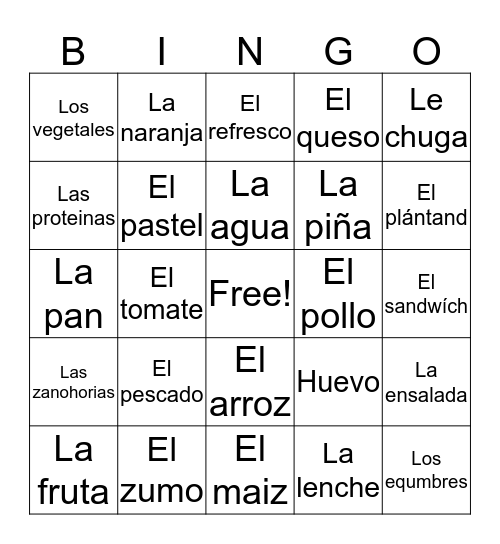 La Comida Bingo Card