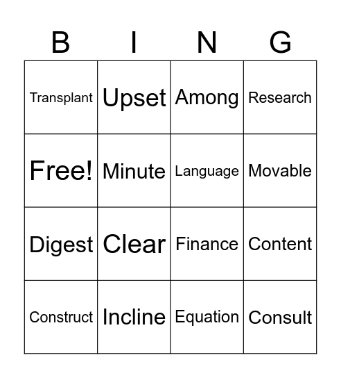 Spelling Bingo Card