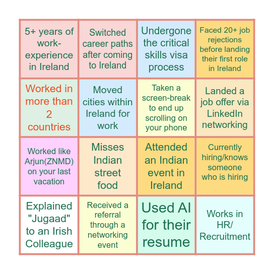 Talked to someone who has/is... Bingo Card