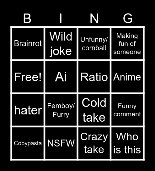 Tiktok comments bingo Card