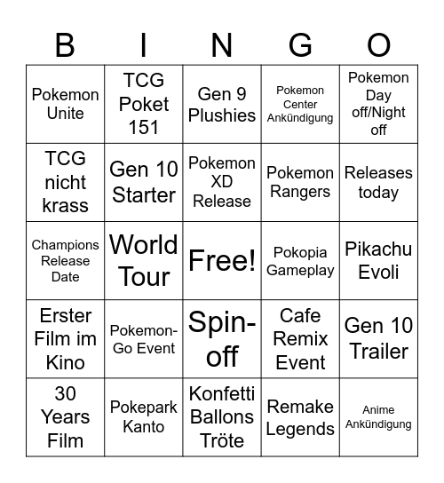 Pokemon Presents 2026 Bingo Card