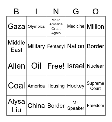 State of the Union Bingo Card