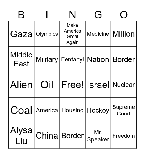 State of the Union Bingo Card