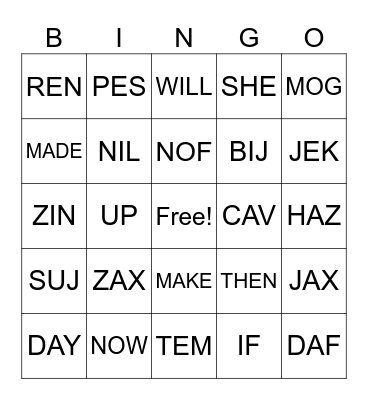 ZAX Bingo Card
