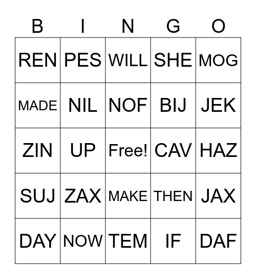 ZAX Bingo Card