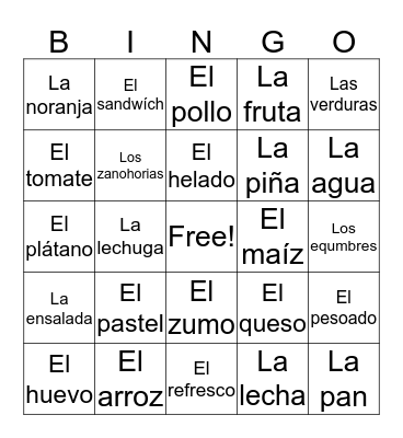 La Comida Bingo Card