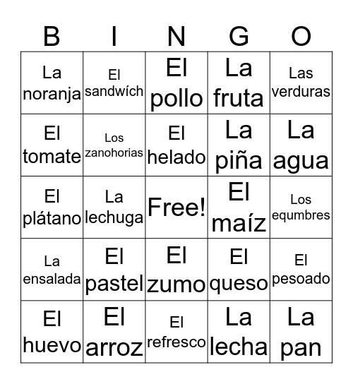 La Comida Bingo Card
