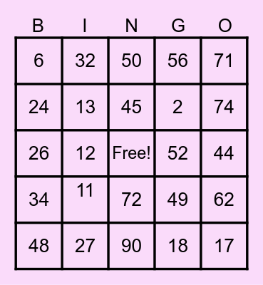 Sassy Girl's Bingo Card