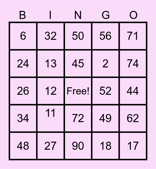 Sassy Girl's Bingo Card