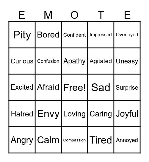 Emote Bingo Card