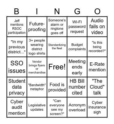 Tech Director Meeting February 2026 Bingo Card