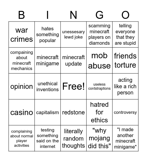 normal Gerg video bingo card Bingo Card