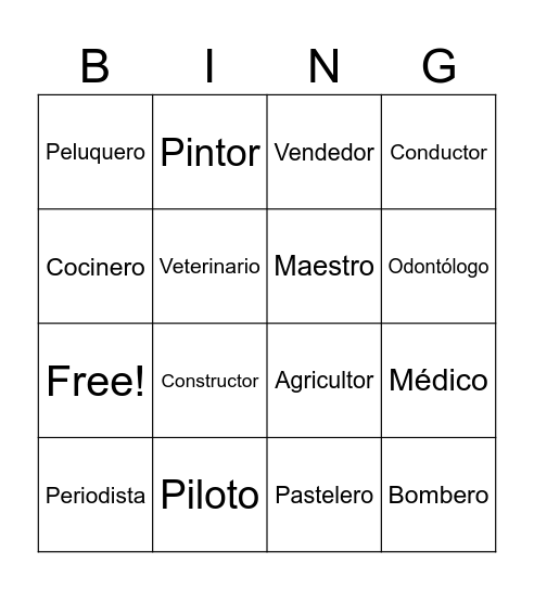 Profesiones Bingo Card
