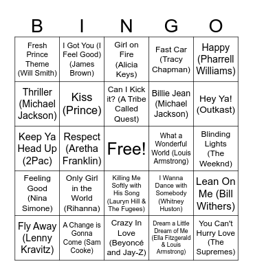 Black History Month Music Bingo! Bingo Card