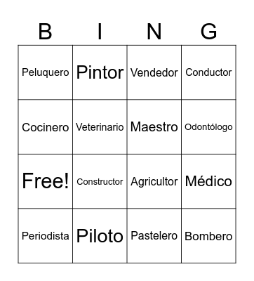 Profesiones Bingo Card