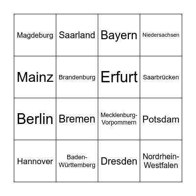 Deutsche Bundesländer Bingo Card