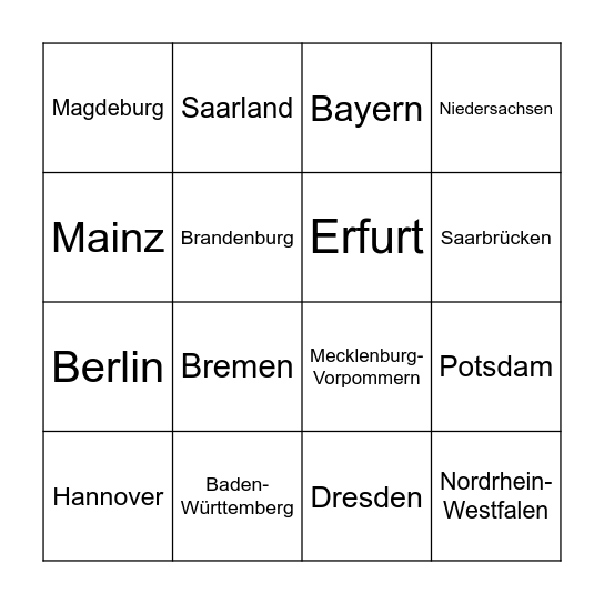Deutsche Bundesländer Bingo Card