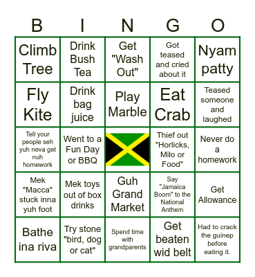 Jamaican Pickney Bingo Card