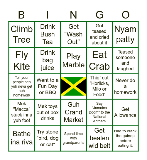 Jamaican Pickney Bingo Card