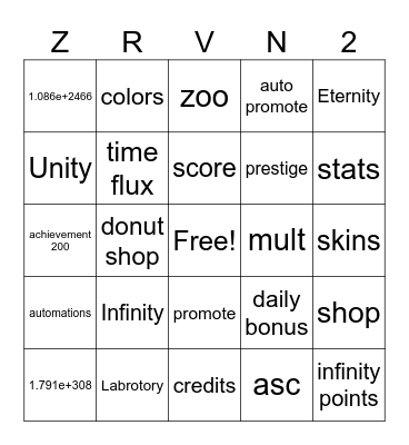 Revelation Idol Bingo Card