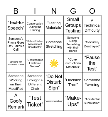 State Test Training Bingo Card