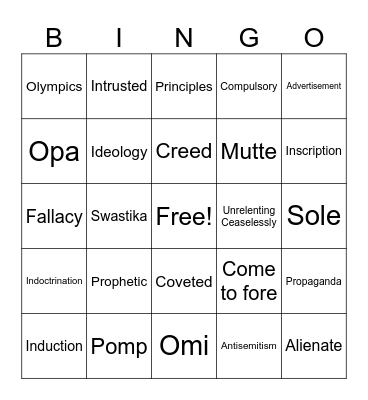 Holocaust Vocabulary ML Bingo Card