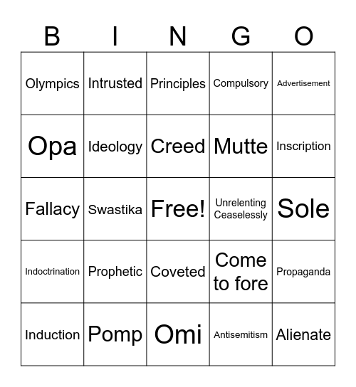 Holocaust Vocabulary ML Bingo Card