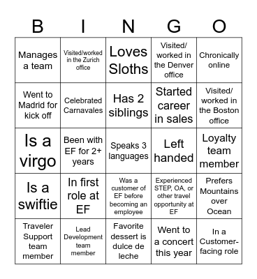 Icebreaker Bingo Card