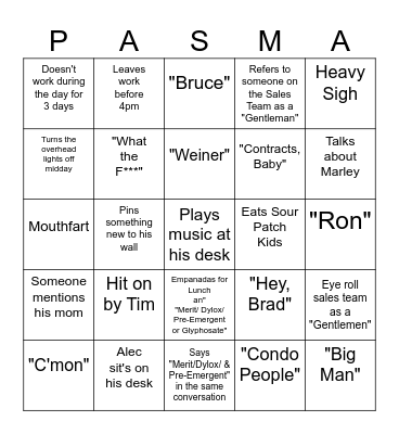 Pasma Bingo Card