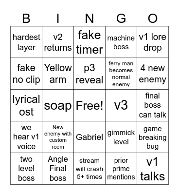 Ultrakill fraud bingo Card