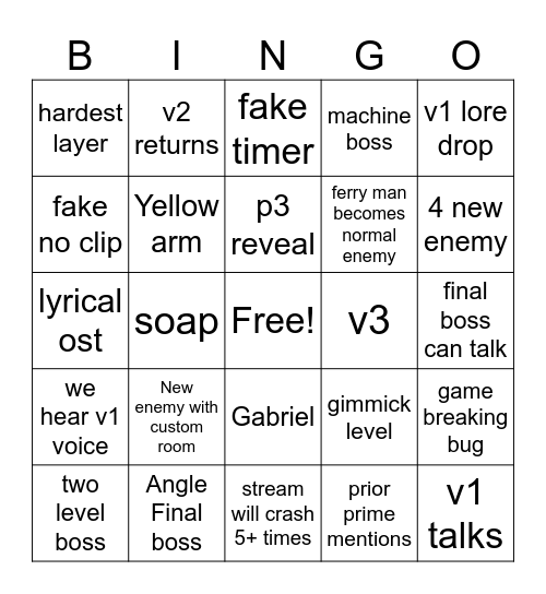 Ultrakill fraud bingo Card