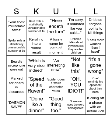 Tabletop Tactics Bingo Card