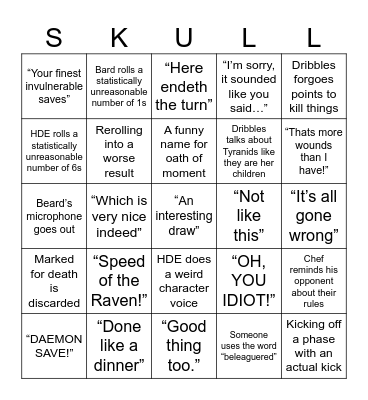 Tabletop Tactics Bingo Card