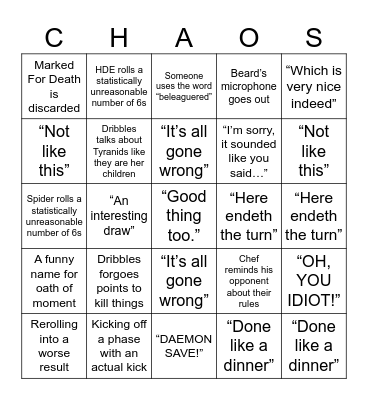 Tabletop Tactics Bingo Card