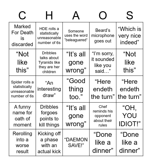 Tabletop Tactics Bingo Card