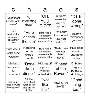 Tabletop Tactics Bingo Card
