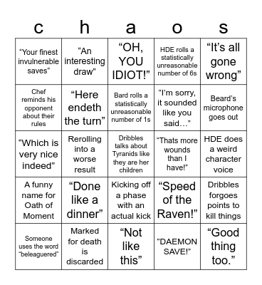 Tabletop Tactics Bingo Card