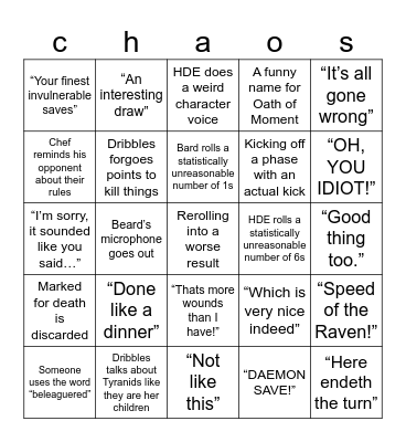Tabletop Tactics Bingo Card