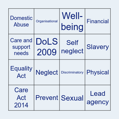Safeguarding Bingo Card