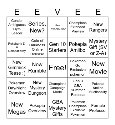 Pokemon Presents Bingo Card