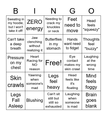 WEIRD SENSORY STUFF Bingo Card