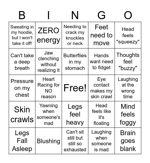 WEIRD SENSORY STUFF Bingo Card