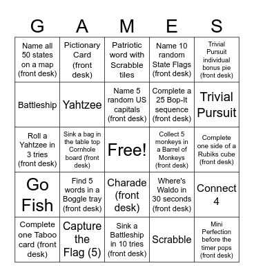 America At Play Bingo Card